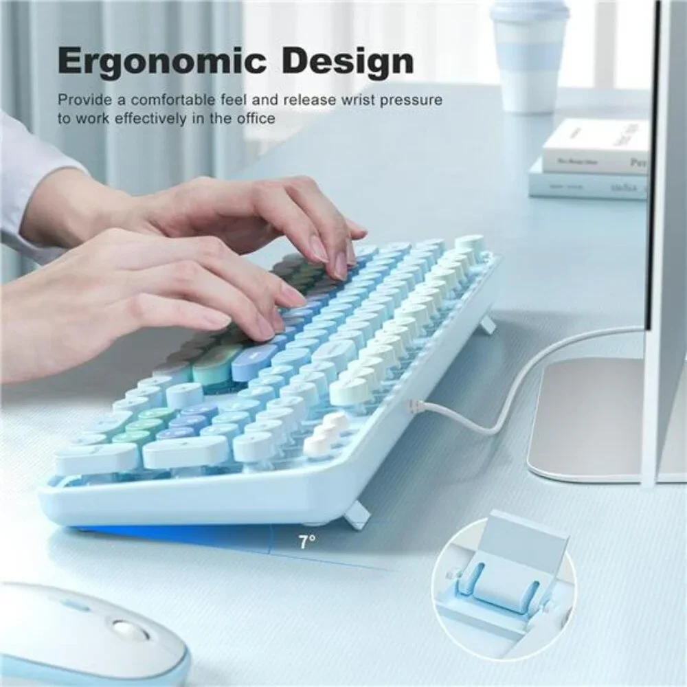 Large Print USB Wired Keyboard with Numeric Keypad Retro Keys for PC Laptop
